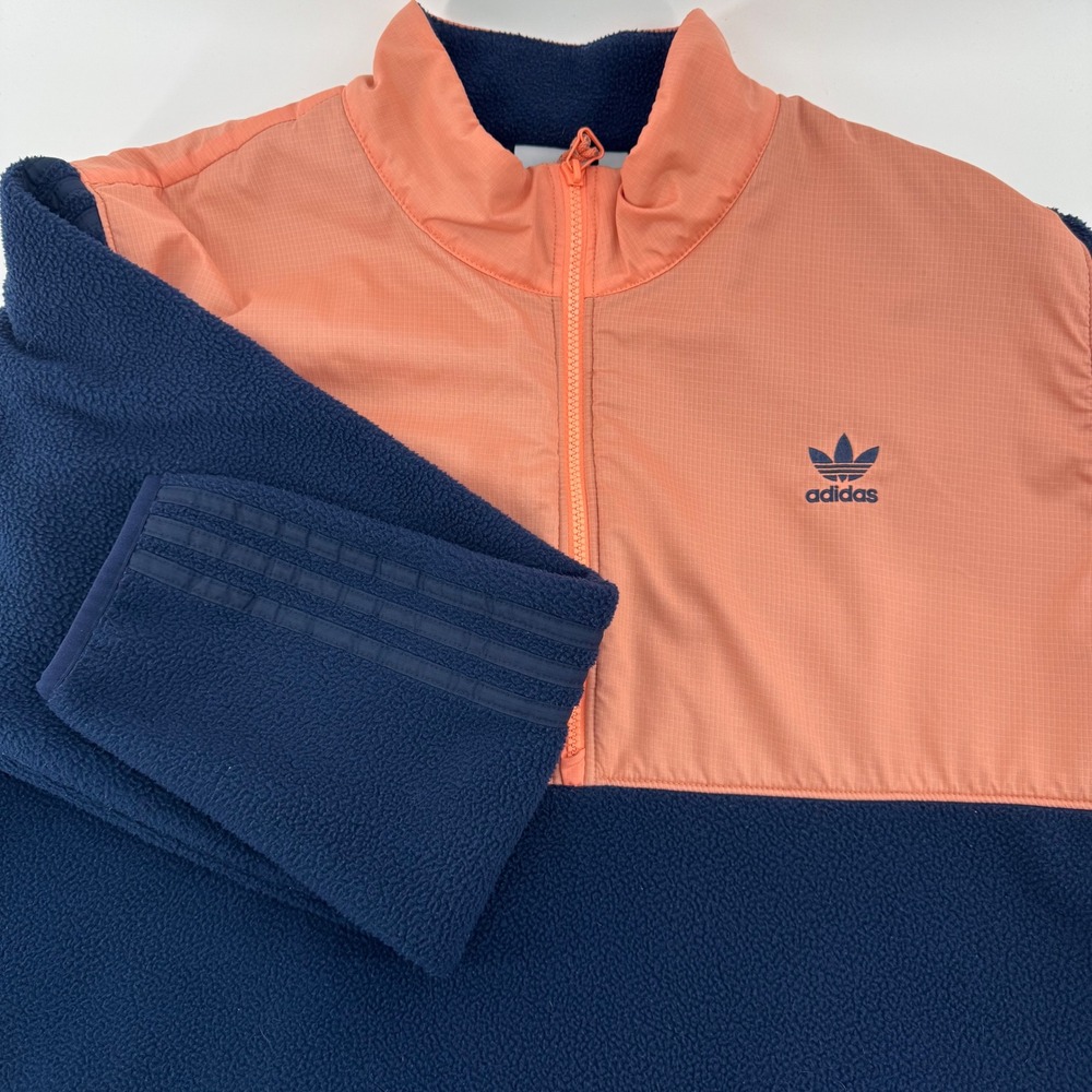 Adidas Mens‎ XL Quarter Zip Fleece Pullover Jacket Blue Peach Colorblock